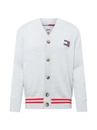Tommy Jeans Strickjacke hellgrau / marine / weiß / rot