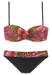 Bikiny zelená / pink / ohnivá červená / černá