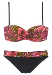 Bikiny zelená / pink / ohnivá červená / černá