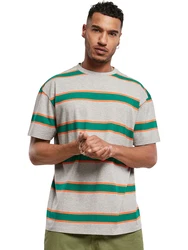 Urban Classics T-Shirt Urban Classics Herren Light Stripe Oversize Tee (1-tlg) graumeliert/grasgrn/dunkelorange