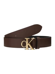 Ledergürtel ''''ROUNDED MONO PLAQUE BELT 35MM'''' dunkelbraun / gold