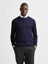 SELECTED HOMME Pullover Town OWN MERINO COOLMAX KNIT dunkelblau