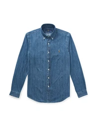 Hemd blue denim / cognac / wei