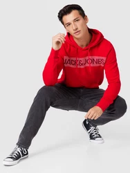 JACK & JONES Sweatshirt CORP Logo Hoodie nachtblau/rot/weiß