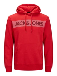 JACK & JONES Sweatshirt CORP Logo Hoodie nachtblau/rot/weiß