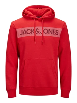 JACK & JONES Sweatshirt CORP Logo Hoodie nachtblau/rot/weiß