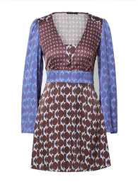 Šaty modrá / světlemodrá / hnědá / bílá