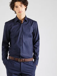 BOSS Langarmhemd Slim-Fit Hank Hemd navy