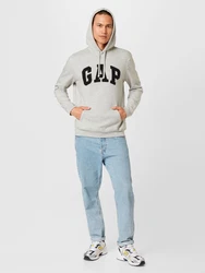 GAP Sweatshirt Hoodie Logo Fleece hellgrau/schwarz