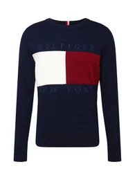 Pullover nachtblau / blutrot / weiß