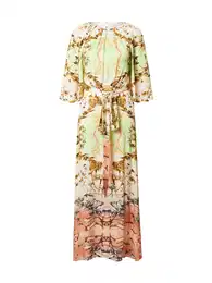 Šaty béžová / světle zelená / meruňková / černá