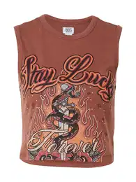 Top 'STAY LUCKY' světlemodrá / hnědá / oranžová / černá