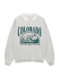 Sweater majica siva melange / smaragdno zelena / bijela