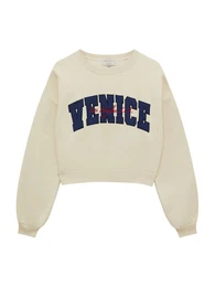 Sweater majica ecru/prljavo bijela / morsko plava / krvavo crvena