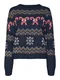 VERO MODA Svetr 'CANDY CANE'  námořnická modř / hnědá / červená / offwhite