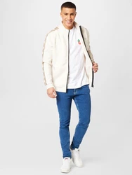 GUESS Sportsweatjacke 'MICKEY' beige/schwarz/silber/offwhite