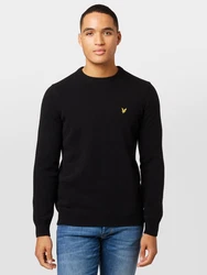 Lyle & Scott Strickpullover Herrenpullover mit Rundhalsausschnitt und Logo goldgelb/schwarzmeliert