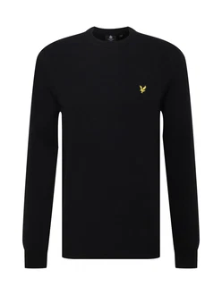 Lyle & Scott Strickpullover Herrenpullover mit Rundhalsausschnitt und Logo goldgelb/schwarzmeliert