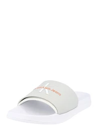 Pantolette grau / dunkelorange / wei