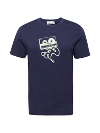 T-Shirt 'JAMES CASETTE' (GOTS) dunkelblau / wei