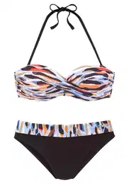 Bikiny kouřově modrá / kaštanově hnědá / oranžová / černá