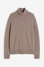 H&M Wollpullover mit Rollkragen Loose Fit Dunkelbeige in Größe XL. Farbe: Dark beige