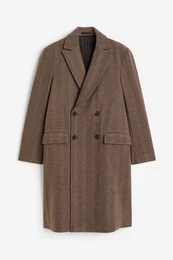 H&M Zweireihiger Mantel aus Wollmix Dunkelbeige, Mäntel in Größe L. Farbe: Dark beige