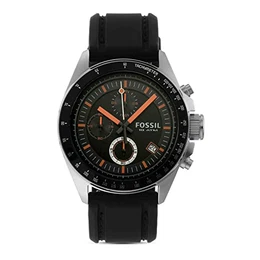 Decker uhr für Herren, Quarzwerk Chronograph mit Edelstahl- oder Lederarmband., Schwarz und Grau, 44MM