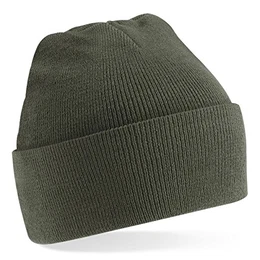 , Acryl-Strickmütze für Erwachsene, zum Aufschlagen, Unisex Gr. Einheitsgröße, olivgrün