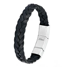 Herren Armband Edelstahl matt Leder geflochten 19,5+1,5 cm schwarz