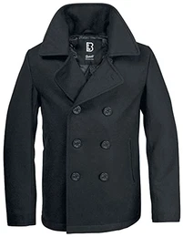 PEA COAT MANTEL SCHWARZ WOLLE US MARINE JACKE HERREN WINTERJACKE CABAN, Größe:M