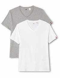 Levi''''s Herren T-Shirt 2 er Pack V Neck Tee Slim Fit 82983, Grau (White(60)/Mid Mele (142H)), M