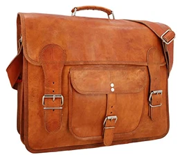 Lehrertasche Leder- Leon Arbeitstasche 15 Zoll DIN A4 Ordner Laptoptasche Ledertasche Messenger Bag XL Aktentasche Umhängetasche Braun Echtleder Businesstasche Herren Damen