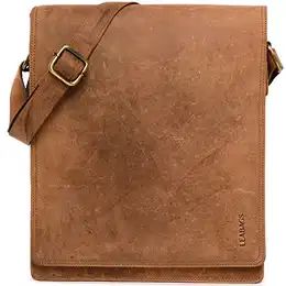 Messenger Bag/Umhängetasche/Schultertasche aus echtem Büffelleder - ideal für A4 & iPad -Vintage-Unisex- Büro, Studium oder Freizeit -''London'' Braun