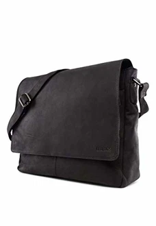 LEABAGS Oxford Umhängetasche Leder Laptoptasche 15 Zoll Schwarz