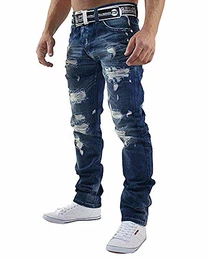 Herren Jeans Hose Destroyed Denim Jeanshose RB-162 Dunkelblau W32 L32