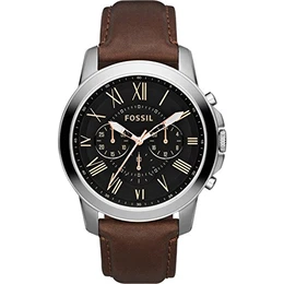 Grant uhr für Herren, Quarz-Chronographenwerk, mit Edelstahl- oder Lederarmband, Hellbraun und Silberton, 44MM
