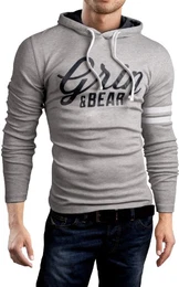 Slim FIT T-Shirt Langarm Hemd, Grau Signatur-Print, Größe M