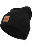 Urban Classics Unisex Strickmütze Leatherpatch Long Beanie (TB626) Schwarz