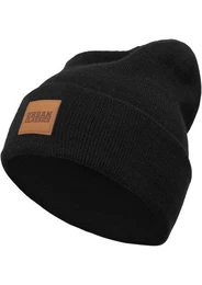 TB626 Unisex Strickmütze Leatherpatch Long Beanie Black, One size (Herstellergröße: one size)