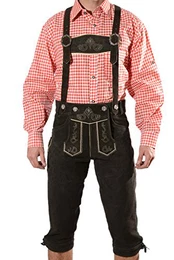 Bayerische Herren Trachten Lederhose, Trachtenlederhose mit Trägern, original in Dunkelbraun, Oktoberfest, Größe 46