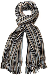Feinstrick Herrenschal im Streifen Look / Strickschal mit Fransen 01018117- Gr.One Size, Braun-Beige-Grau (V14)