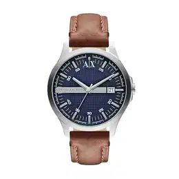Uhr für Herren , DreizeigerDatumswerk, 46mm Silber / Stahl Edelstahlgehäuse mit einem Lederarmband, AX2133