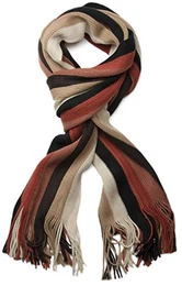 Feinstrick Herrenschal im Streifen Look / Strickschal mit Fransen 01018117- Gr.One Size, Braun-Beige-Schwarz (V15)