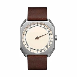 slow Jo 17 - Schweizer unisex Einzeigerarmbanduhr analoge 24 Stundenanzeige Leder silber / dunkelbraun