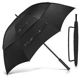 Regenschirm Groß Sturmfest - Golf Stockschirm XL/157 cm für 2-3 Personen - Belüftet Doppelüberdachung Stockschirm Für Herren und Damen -Automatik Auf - Winddicht Wasserdicht (Schwartz)