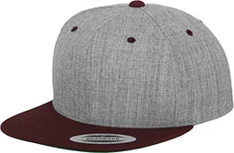 Yupoong Unisex Kappe Classic Snapback 2-Tone, zweifarbige blanko Cap mit geradem Schirm, One Size Einheitsgröße für Männer und Frauen, Farbe h.grey/maroon