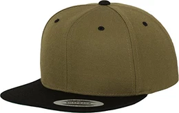 Yupoong Unisex Kappe Classic Snapback 2-Tone, zweifarbige blanko Cap mit geradem Schirm, One Size Einheitsgröße für Männer und Frauen, Farbe olv/blk