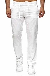 Leinenhose Männer Chino Herren-Hose lockere Sommer Stoffhose Freizeithose aus bequemer Baumwolle lang RS-3000 Weiß M