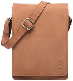 Dover Umhängetasche Schultertasche 10 Zoll Tablets aus echtem Leder im Vintage Look, (LxBxH): ca. 20 x 7 x 26 cm - Braun
